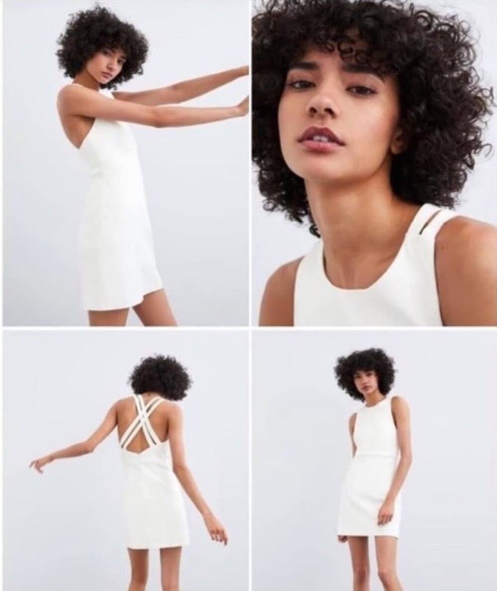 Zara Women’s White Criss Cross Strap Back Fitted Mini Dress Sz Large Lined